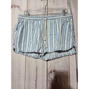 Aerie‎ Striped Shorts Women's Large Blue White Casual Drawstring Lightweight